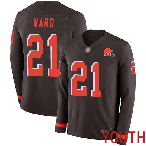 Cleveland Browns Denzel Ward Youth Brown Limited Jersey #21 NFL Football Therma Long Sleeve->youth nfl jersey->Youth Jersey